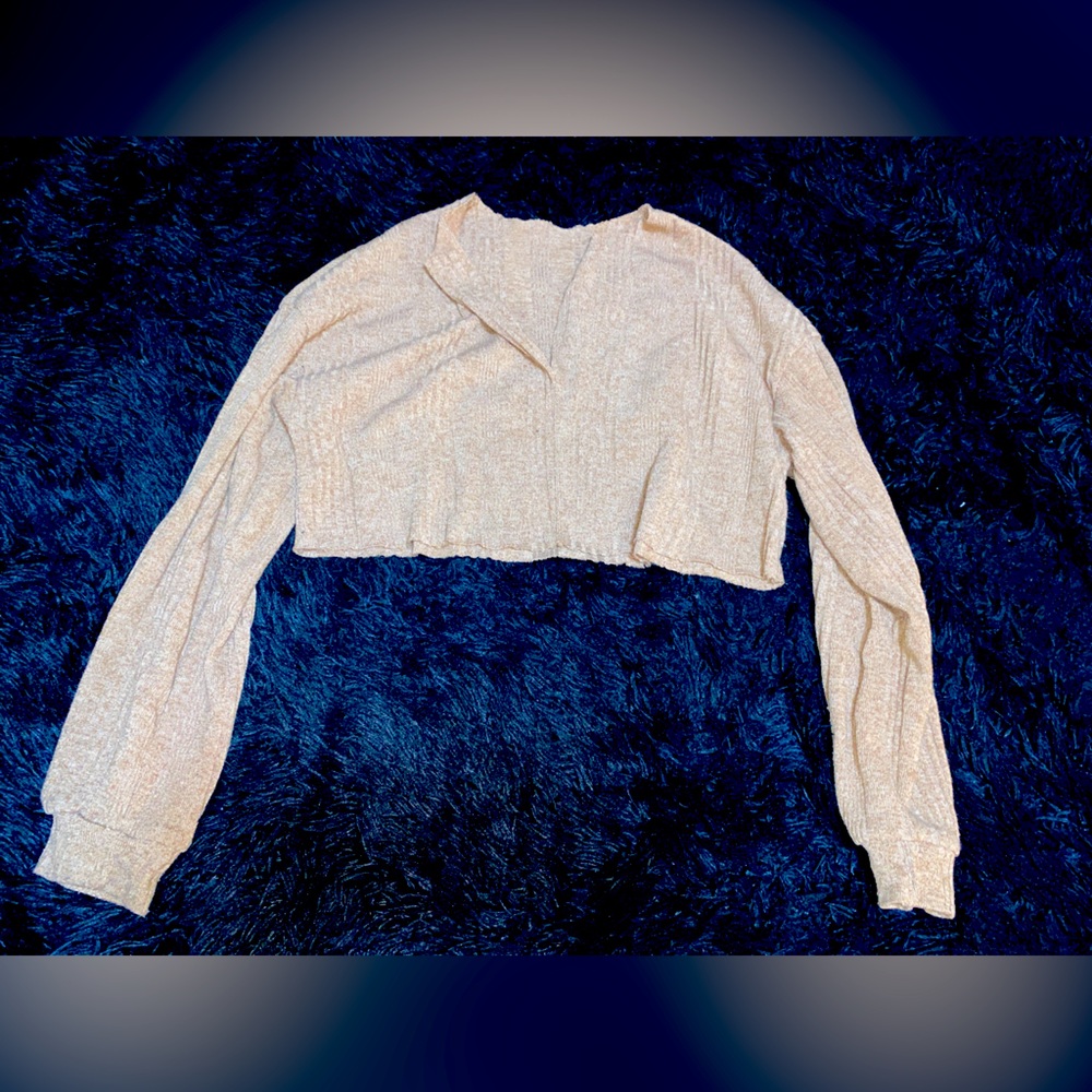 Tan crop top long sleeve sweater, size Large 8/10, NWOT